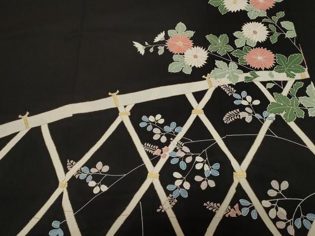 平和屋着物□豪華黒留袖 作家物 刺繍 籬枝花文 金彩 正絹 逸品
