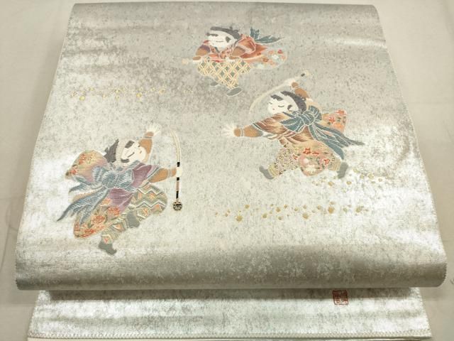 平和屋着物◎太鼓柄袋帯 峰雲 童子遊び 陶漆箔 陣内踊 金糸 引箔 正絹