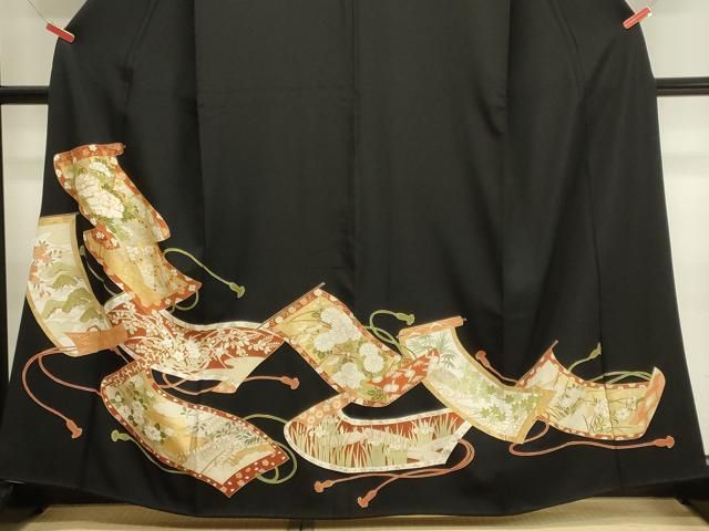 平和屋着物□豪華黒留袖 駒刺繍 短冊花松文 金彩 正絹 逸品 CABA0362oy