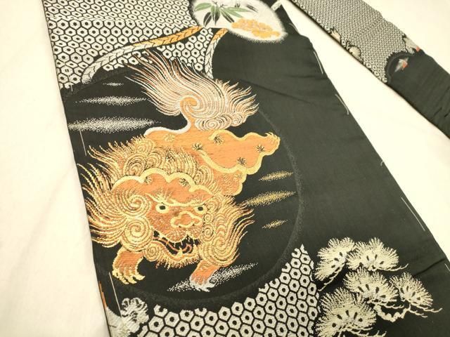 平和屋着物◎アンティーク 大正ロマン 九寸名古屋帯 唐獅子 吉祥花丸文