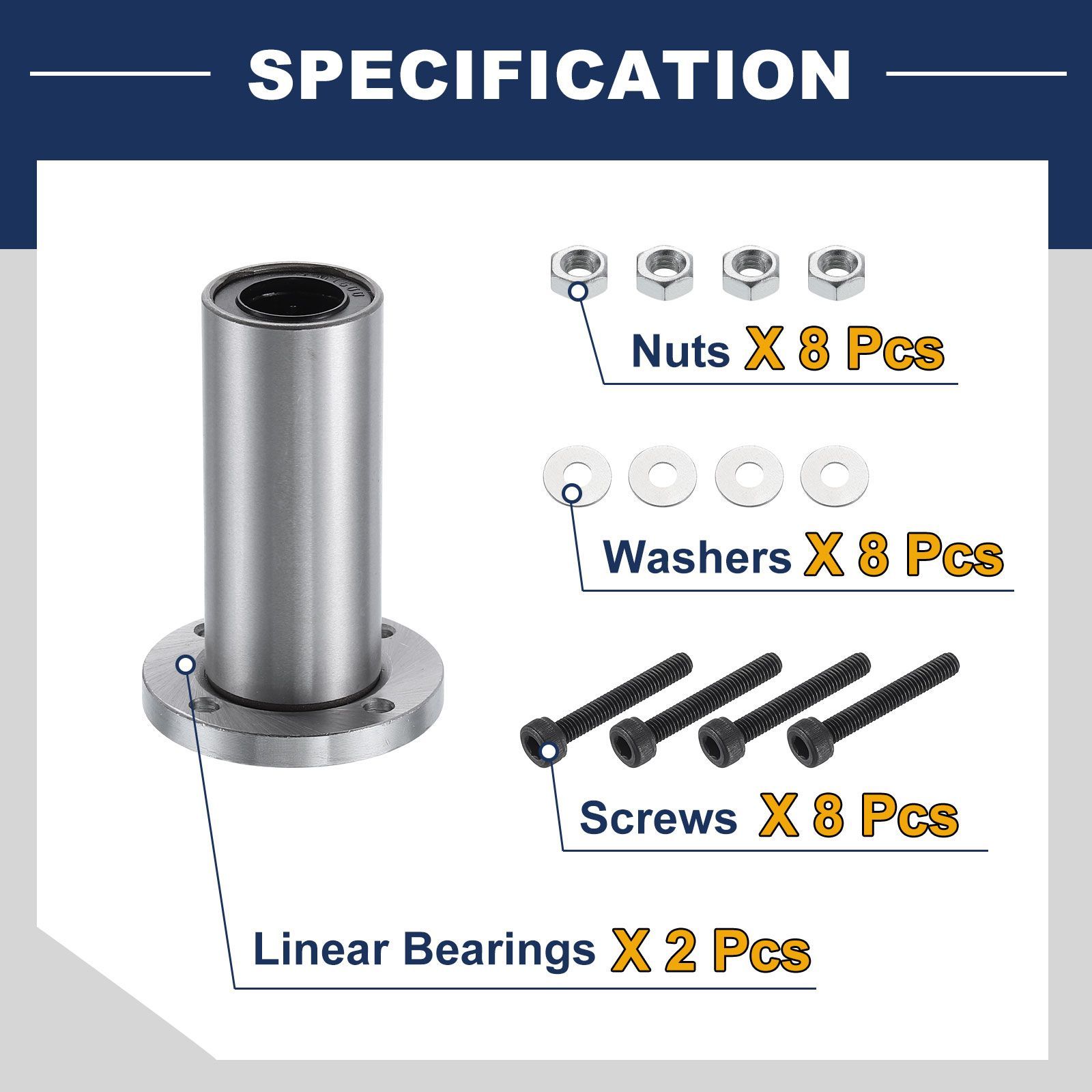 uxcell LM F16LUU リニアボールベアリング 16mm ボア 28mm OD 70mm 長