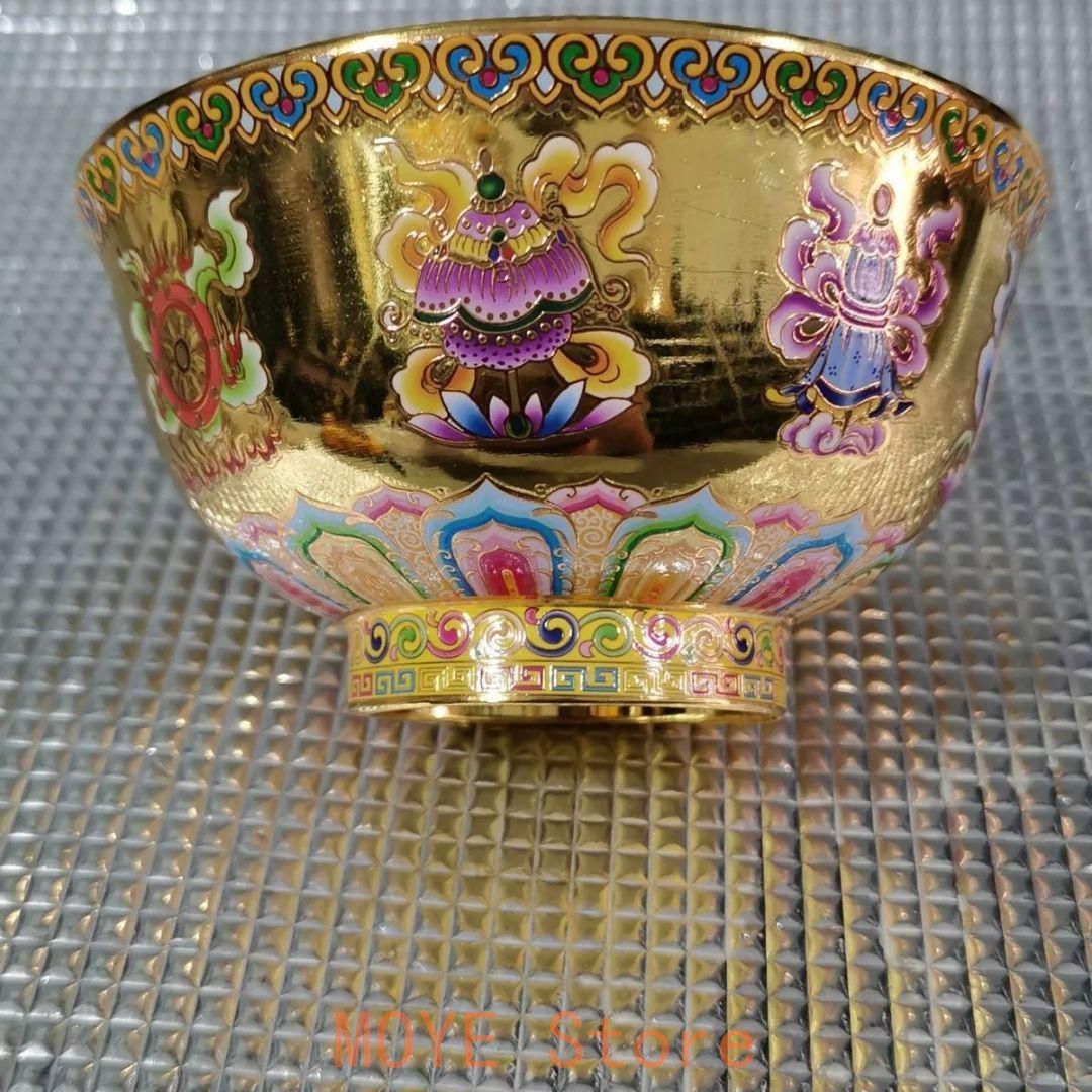 銅細工 銀碗 工芸品 装飾品 美術品 置物 銅器 吉祥八宝茶碗 彩色彩法宝碗 装飾品 現代工芸品 美術品 置物