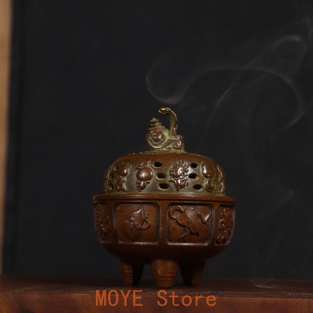 銅 細工 干支蛇薫香炉 十二支炉 刻蔵八宝炉 香道具 装飾品 工芸品 置物