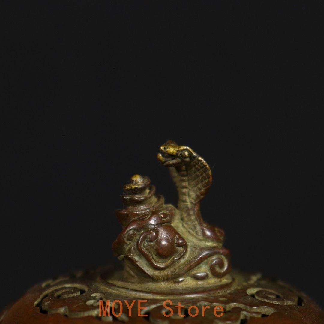 銅 細工 干支蛇薫香炉 十二支炉 刻蔵八宝炉 香道具 装飾品 工芸品 置物