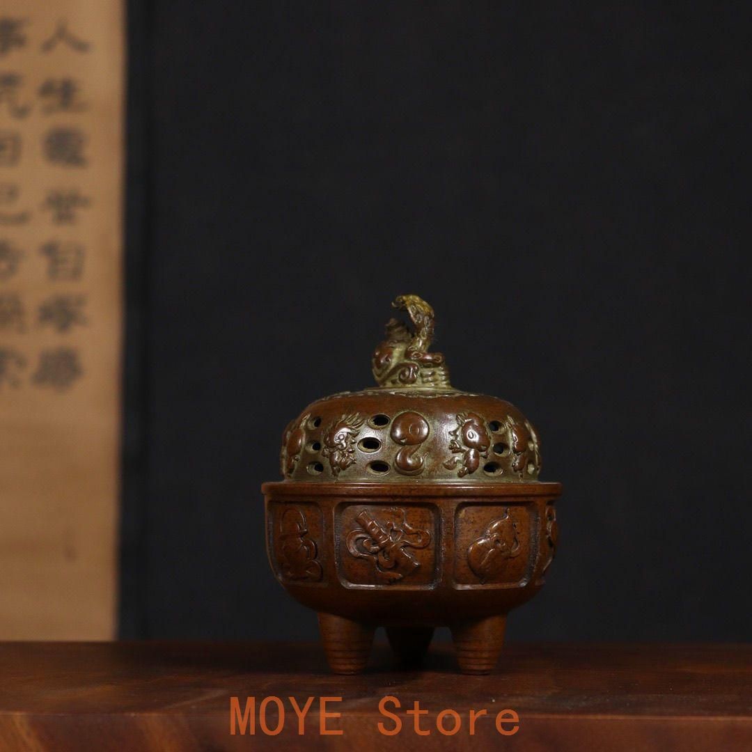 銅 細工 干支蛇薫香炉 十二支炉 刻蔵八宝炉 香道具 装飾品 工芸品 置物