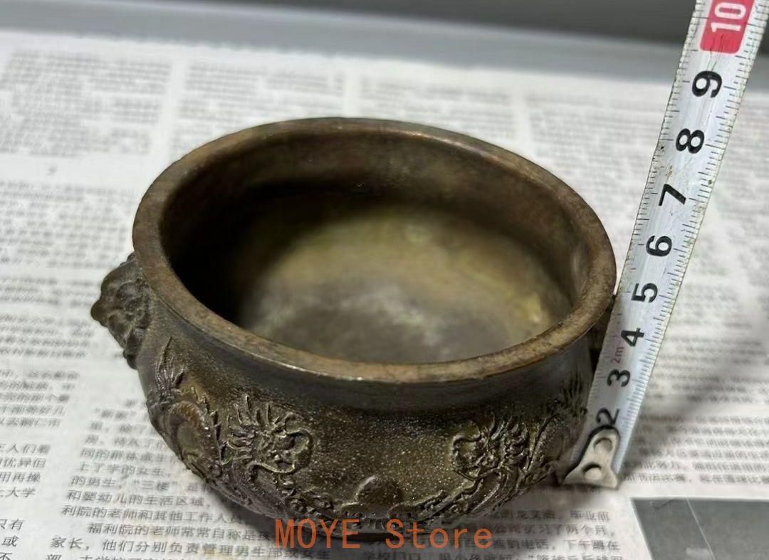銅製 香炉 獣頭双龍戯珠香炉 茶道香具 挿し香炉 香道具 装飾品 工芸品