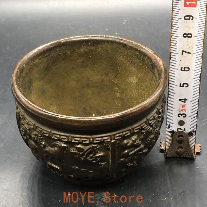 銅 細工 浮彫り十二支福字壺 香炉 焼香炉 開運 風水 招財 置物 工芸品