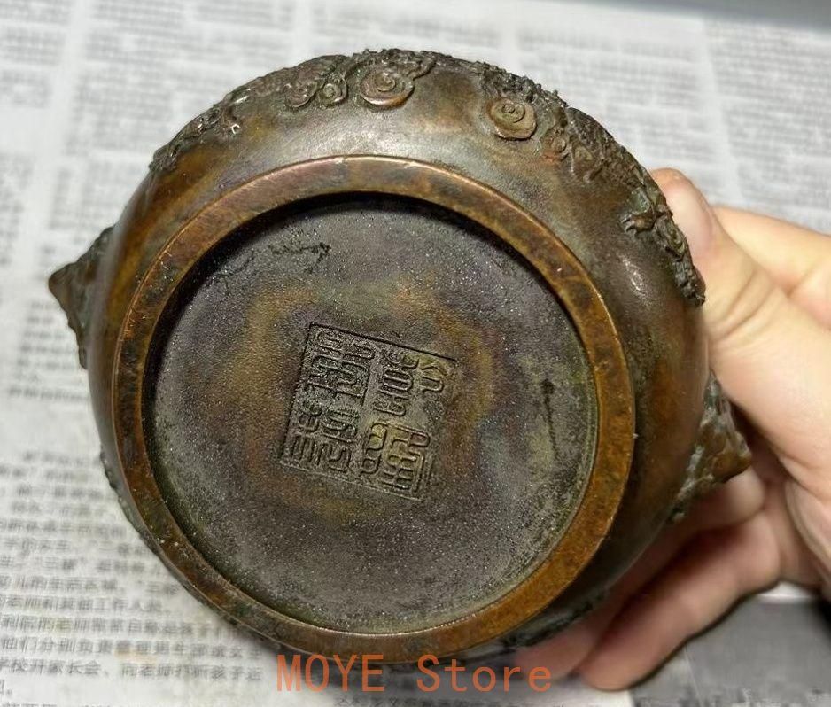 銅製 香炉 獣頭双龍戯珠香炉 茶道香具 挿し香炉 香道具 装飾品 工芸品