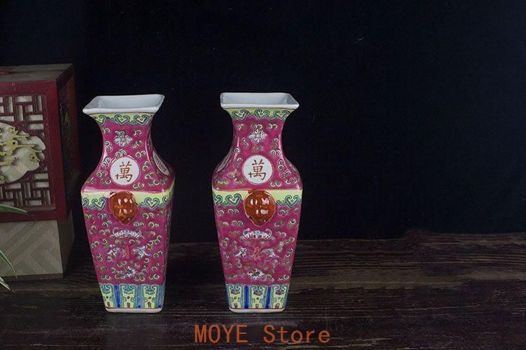 景徳鎮陶磁パステルカラー万寿無疆四方花瓶 陶磁器 装飾品 現代工芸品