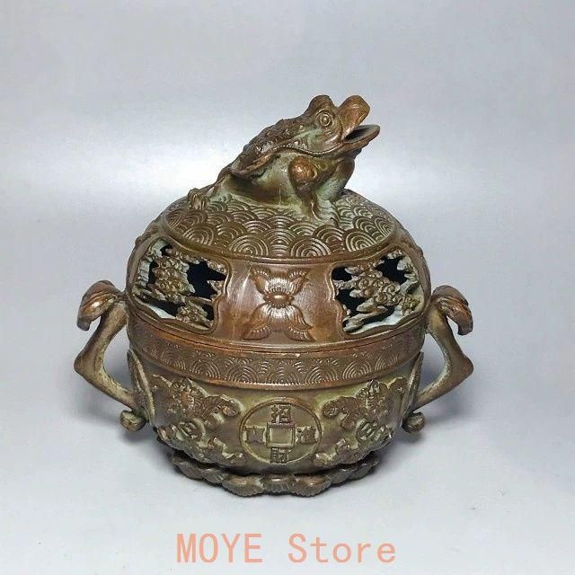 銅 細工 如意金蟾香薫炉 招財進宝香炉 茶道具 香道具 装飾品 置物
