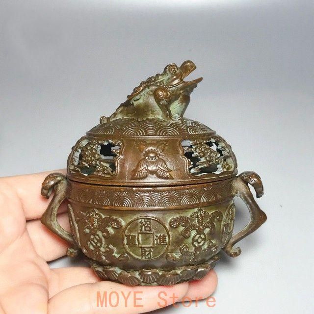 銅 細工 如意金蟾香薫炉 招財進宝香炉 茶道具 香道具 装飾品 置物