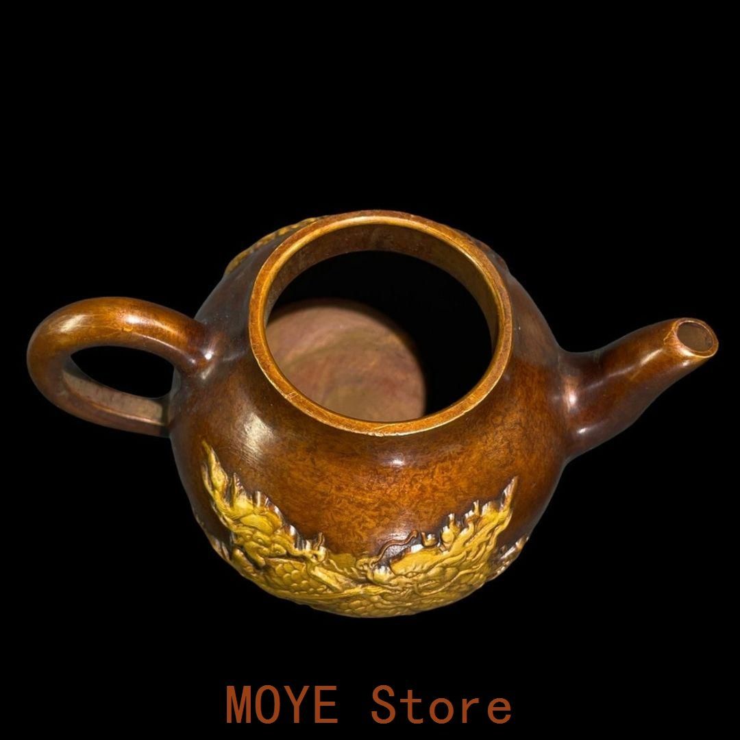 銅製 浮彫り火麒麟 素麺 急須 徳利茶道具 水筒 墨壺 装飾品 現代工芸品