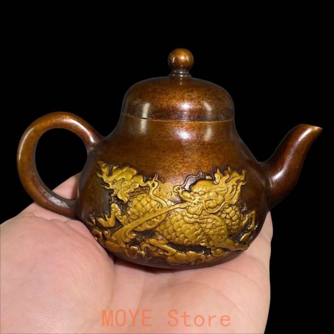 銅製 浮彫り火麒麟 素麺 急須 徳利茶道具 水筒 墨壺 装飾品 現代工芸品