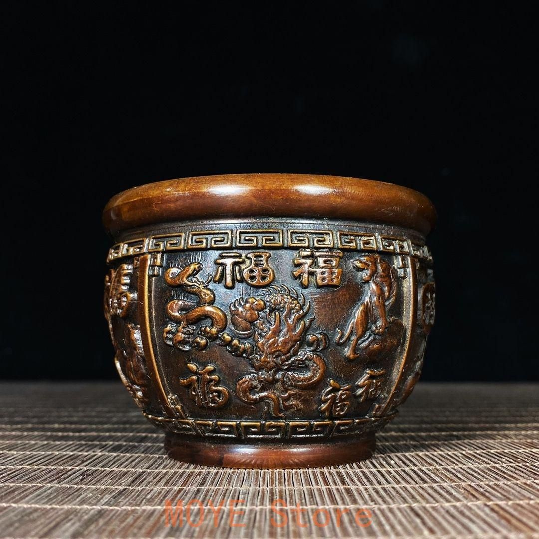 銅 細工 浮彫り十二支福字壺 香炉 焼香炉 開運 風水 招財 置物 工芸品