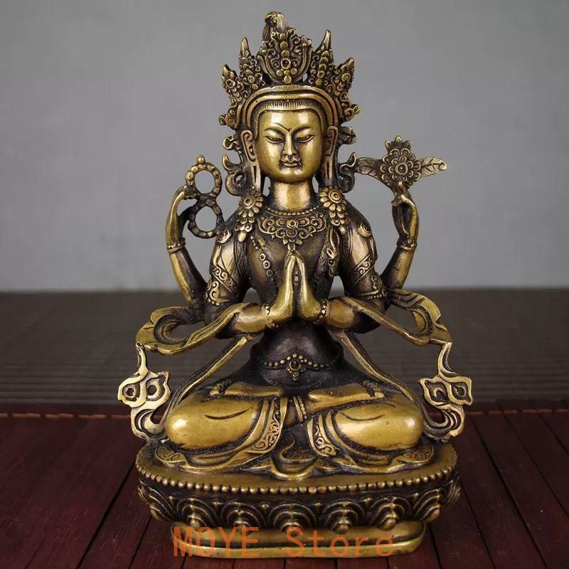 仏教美術 仏像 文殊普賢四臂観音 小仏像 銅製 銅器 - メルカリ