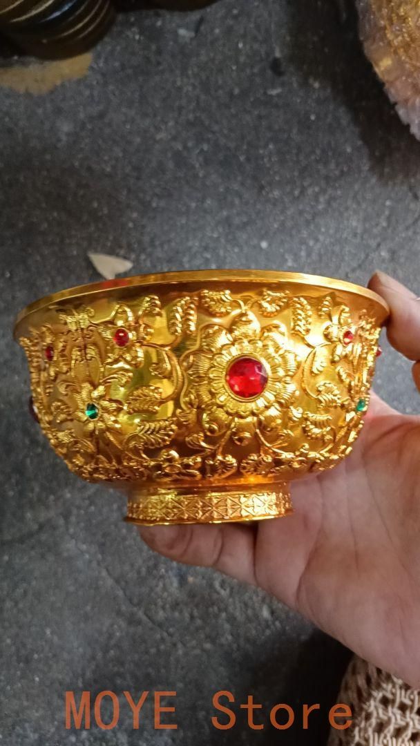 銅 細工 宝石象嵌花紋金碗 聖水碗 装飾品 現代工芸品 置物 - メルカリ