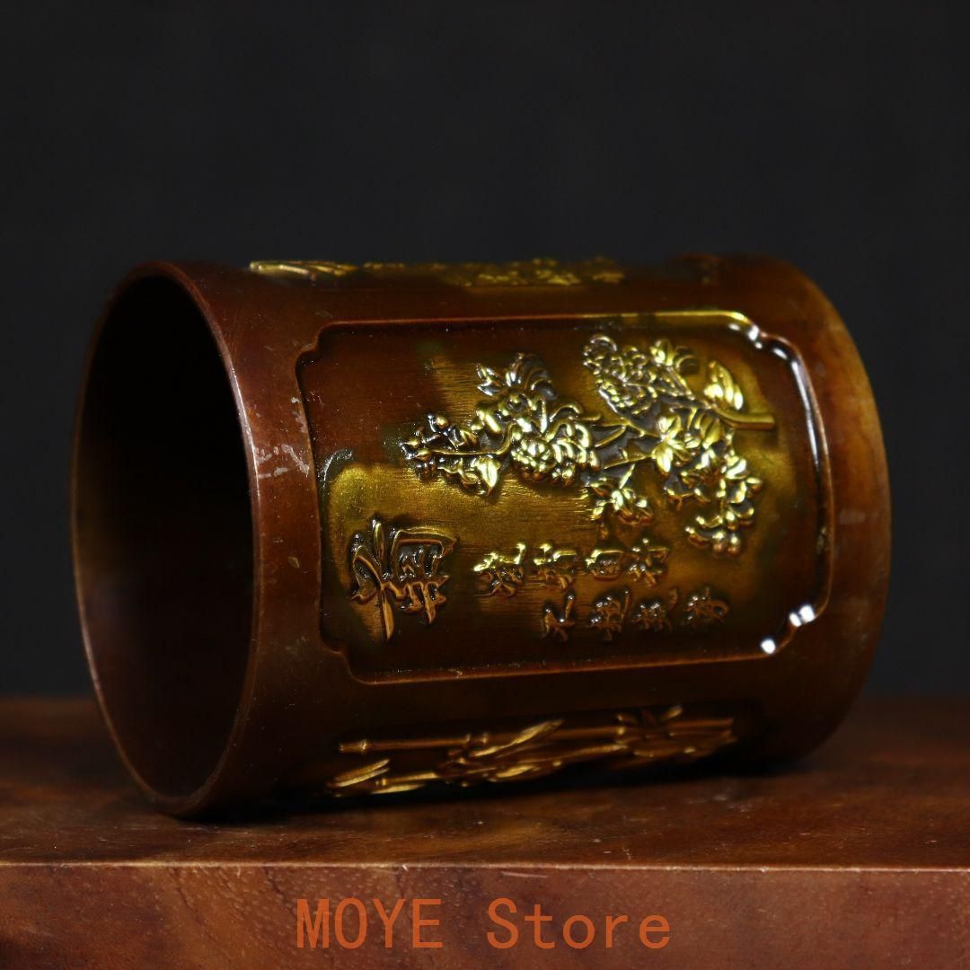 銅製 梅蘭竹菊筆筒 筆置 書道具 文房具 現代工芸品 美術品 置物 - メルカリ