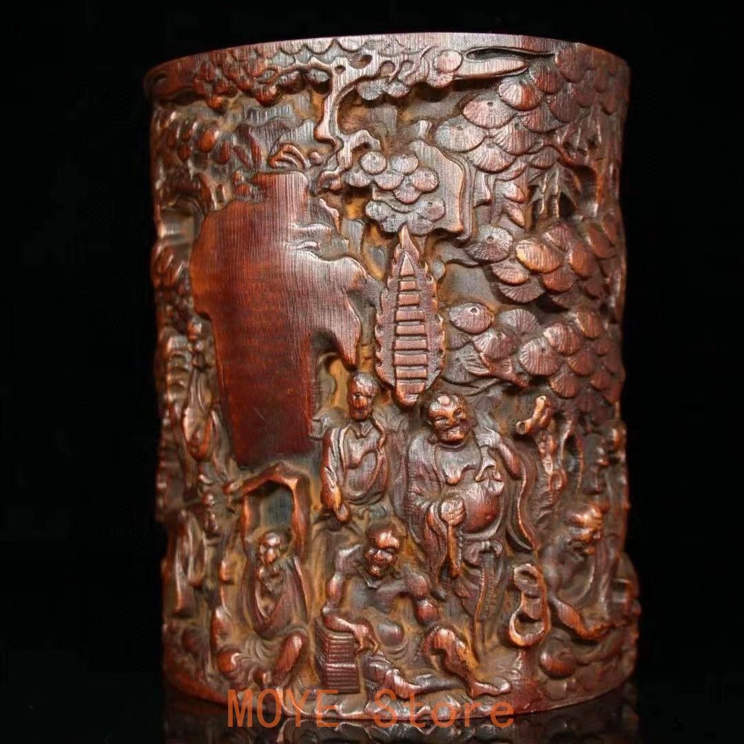 手作り 竹彫り十八羅漢筆箱 文房置物・案頭の通販｜adil66.org