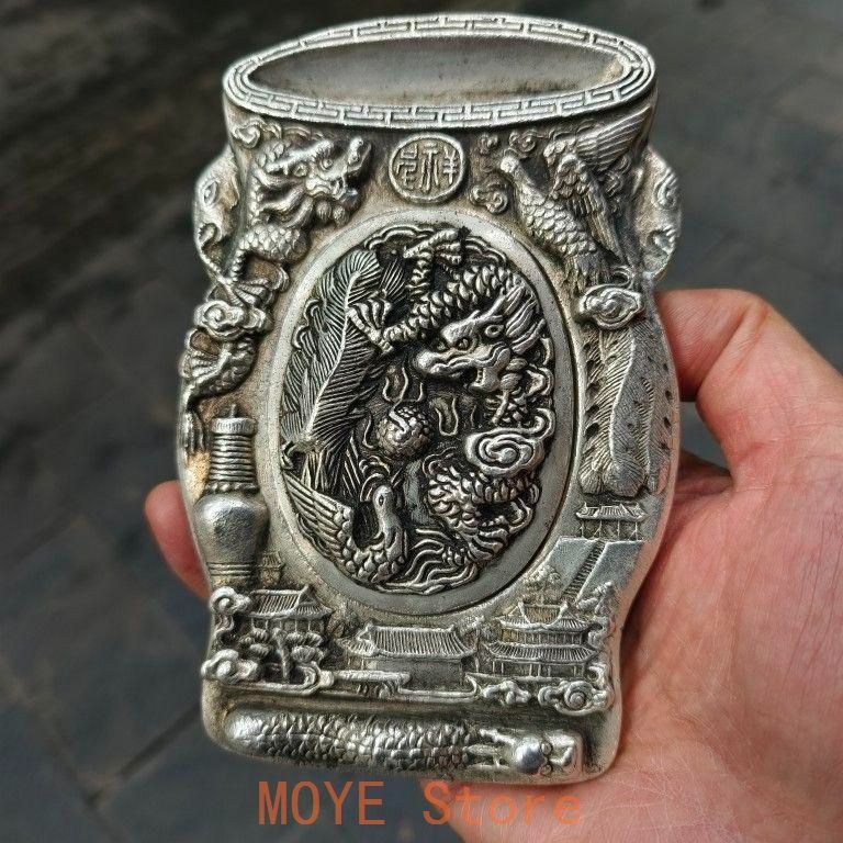 銅器 龍鳳呈祥竹形硯台 文房四宝 書道具 文房具 現代工芸品 美術品