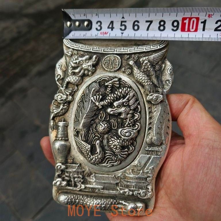 銅器 龍鳳呈祥竹形硯台 文房四宝 書道具 文房具 現代工芸品 美術品