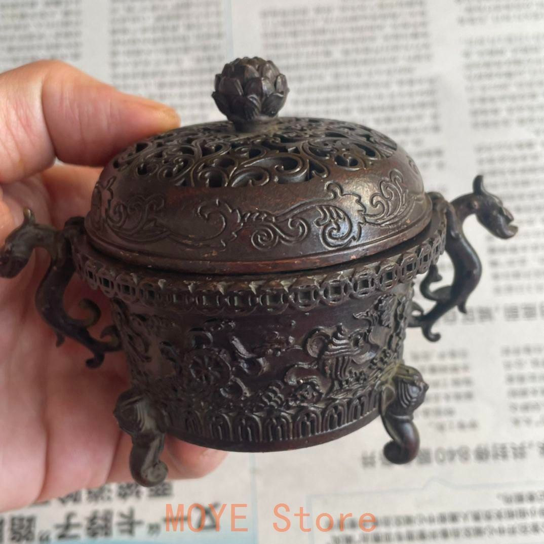 銅器 龍鳳薫香炉 美術品 置物 銅製 香炉 龍鳳薫香炉 盤薫炉 茶道具 装飾品 工芸品 置物 - メルカリ
