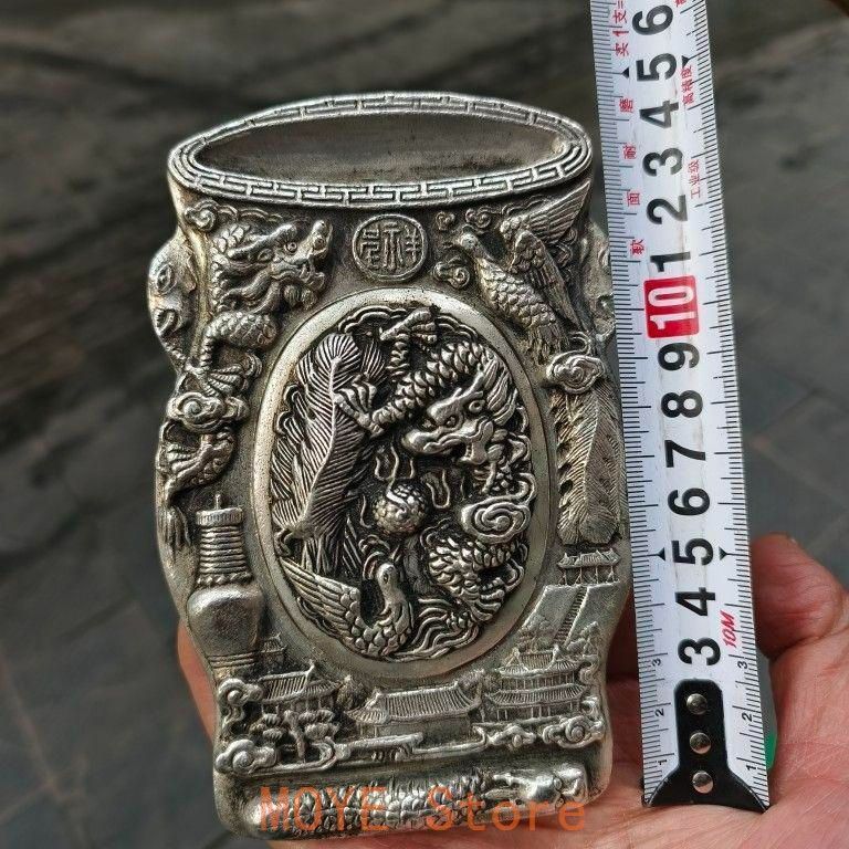 銅器 龍鳳呈祥竹形硯台 文房四宝 書道具 文房具 現代工芸品 美術品