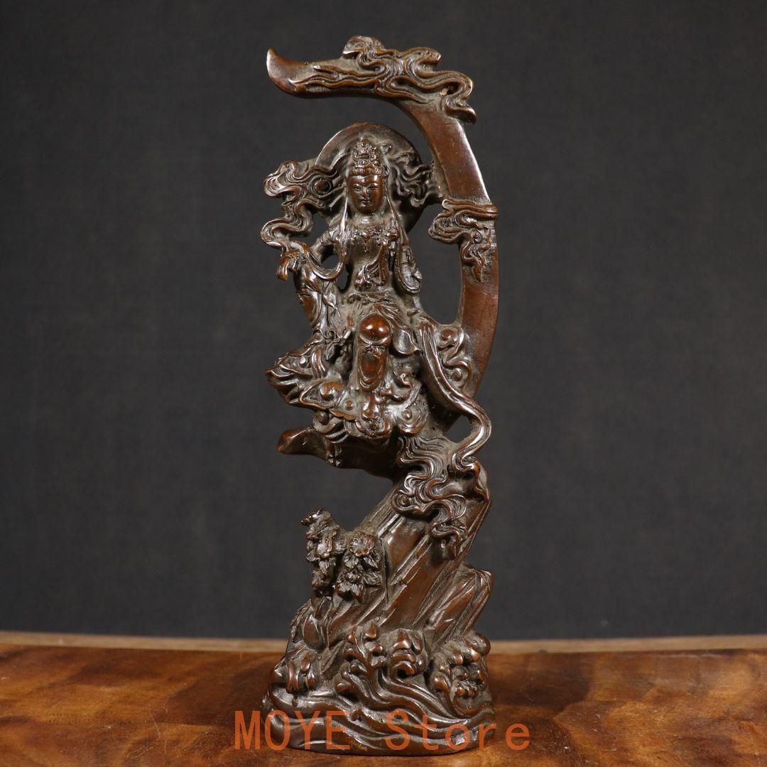 自在観音 置物 銅器 観音菩薩仏像 書道具 文房具装飾品 工芸品 美術品 銅器 細工 自在持経観音菩薩仏像 彫刻 開運 風水 工芸品 美術品 置物