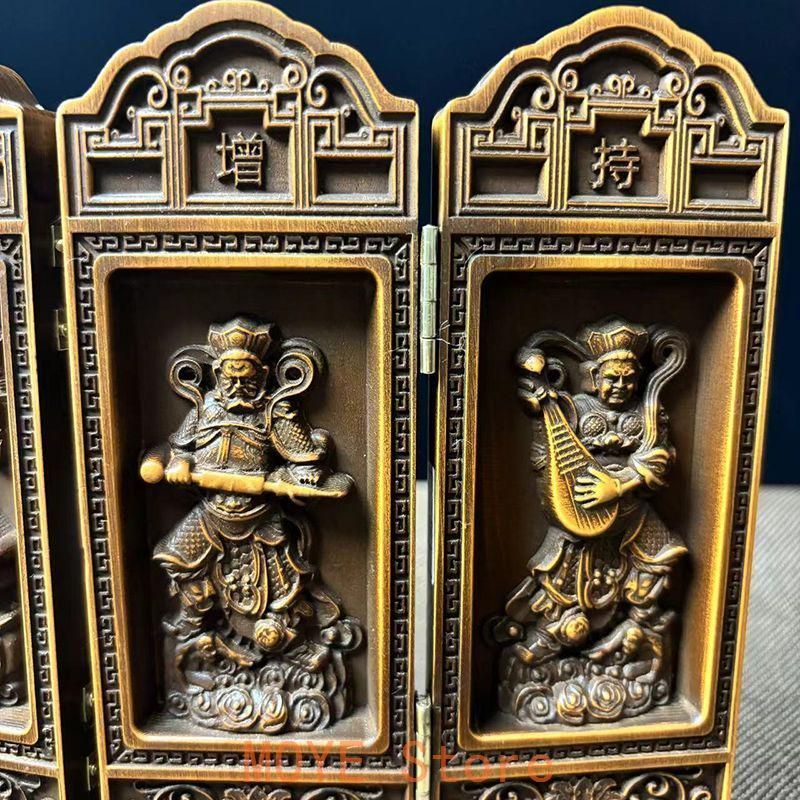 ショップ 高級天然木彫り 置物 開運 仏像 四天王屏風 風水 置物