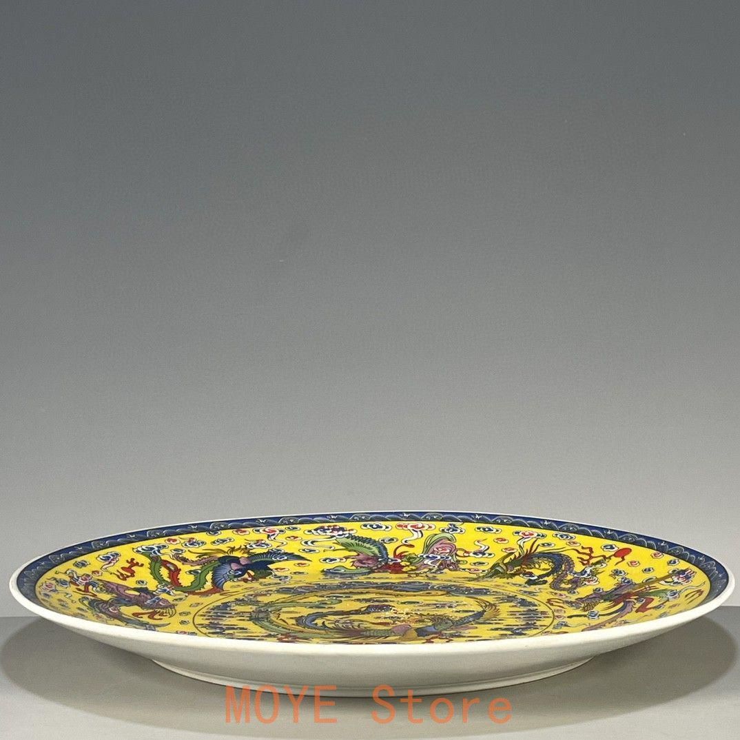 清乾隆五彩九鳳図賞盤 景徳鎮 陶磁器 装飾品 現代工芸品 美術品 置物