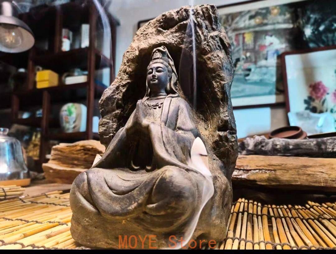 石像 石仏 座禅観音像 茶台 玄 関机 鎮宅 辟邪 開運 風水 招財 置物