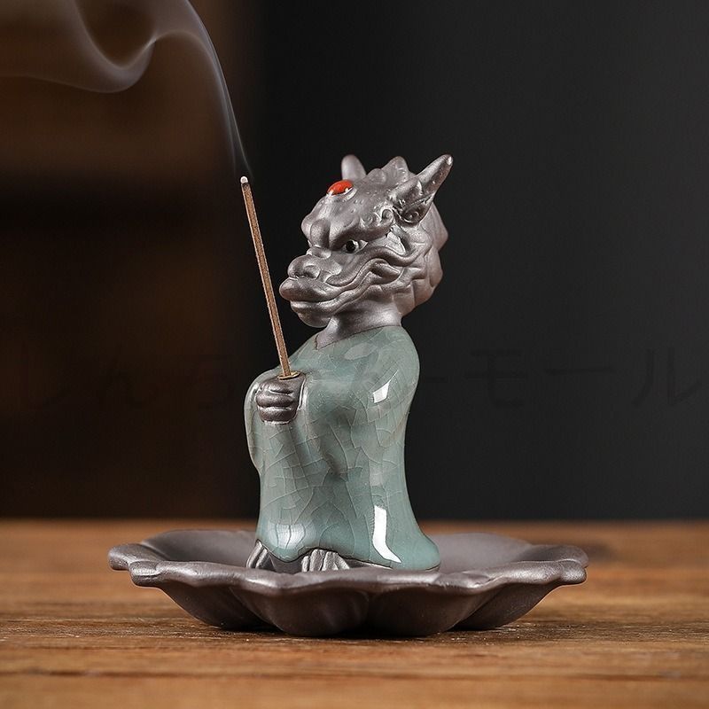 新品未使用】お香 お香立て 線香立て 龍 竜 ドラゴン ブルー 青 香炉