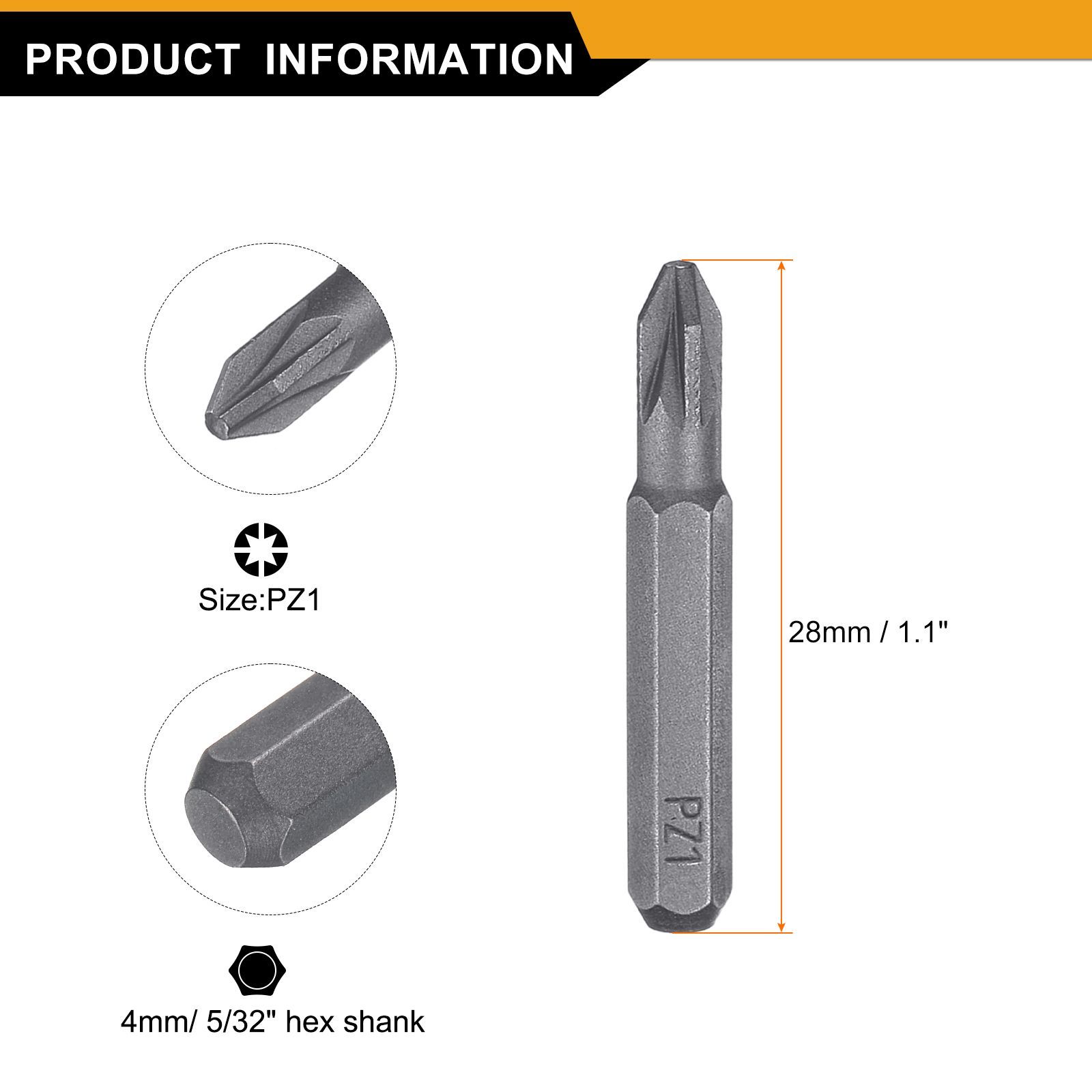 uxcell 10本 PZ1 ポジドライブビット 4mm六角軸 28mm 磁気 六角ビット