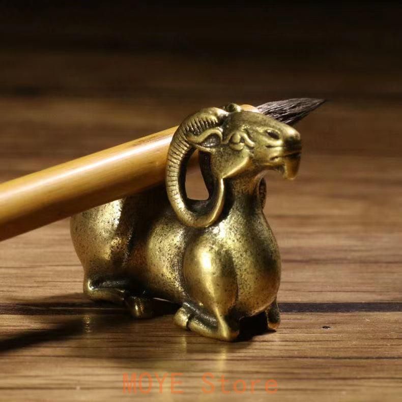 銅製 干支羊 山羊 文鎮 筆架 筆棚 文房具 茶台茶寵 茶道具 工芸品 置物
