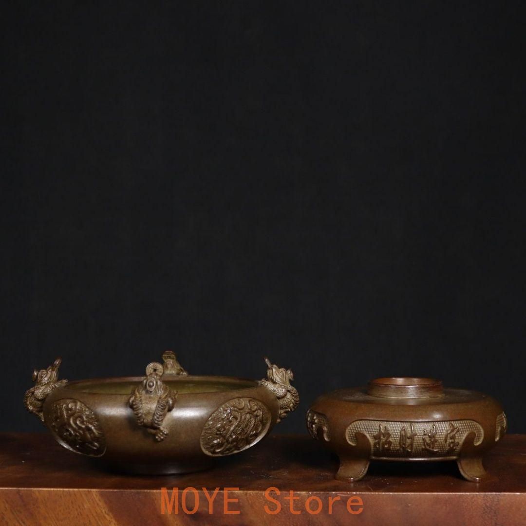 銅器 香炉 四神獣四方来財聚宝盆香炉 仏堂供養炉 装飾品 工芸品 置物