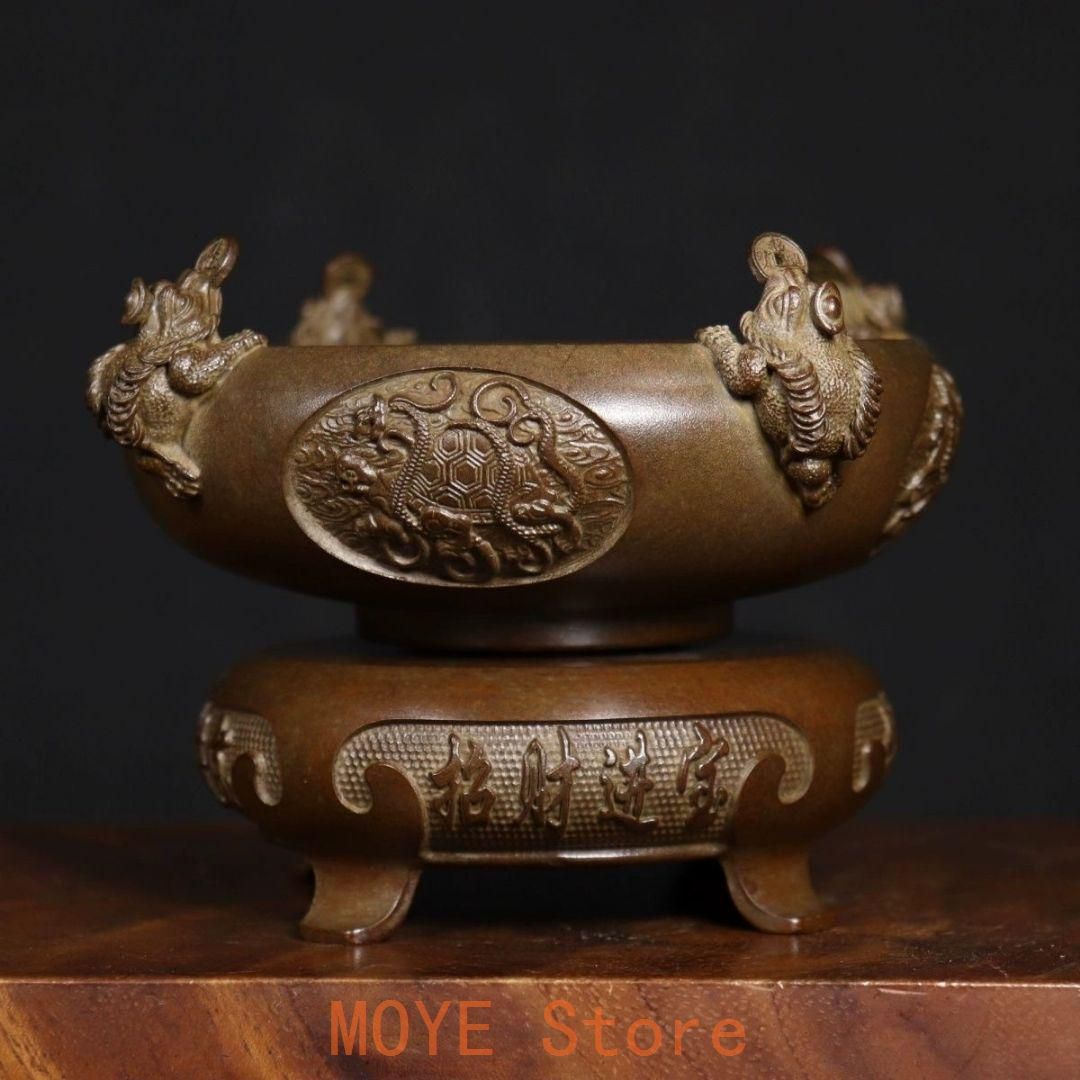 銅器 香炉 四神獣四方来財聚宝盆香炉 仏堂供養炉 装飾品 工芸品 置物
