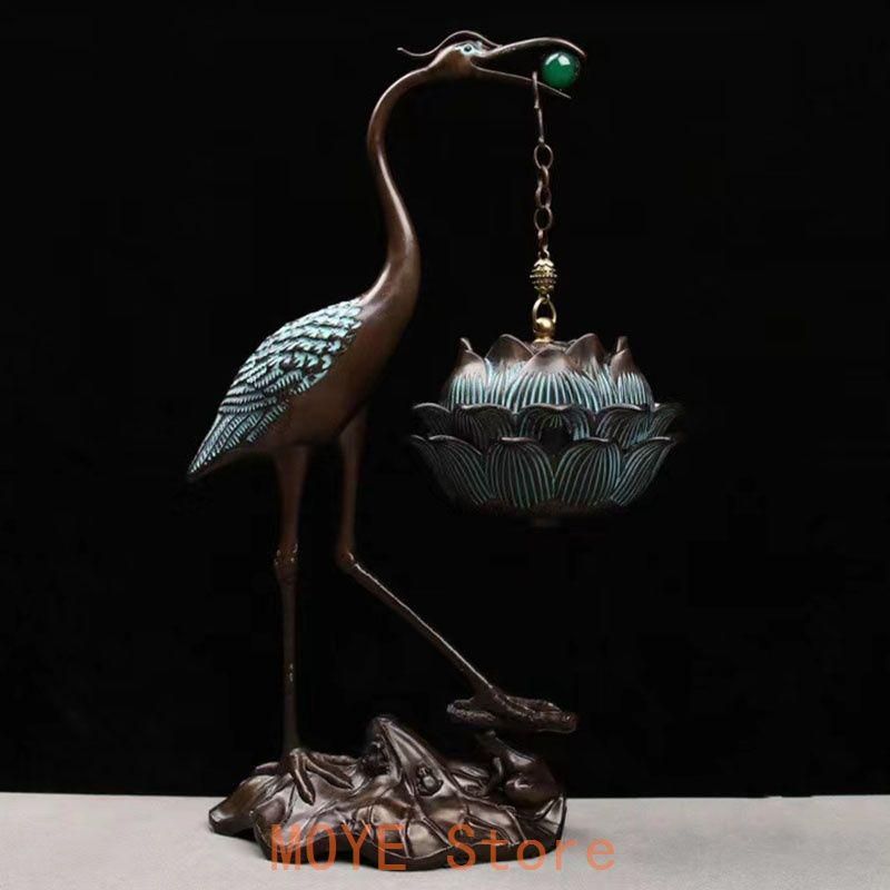 銅 細工 鶴蓮華薫製香炉 炉弔り 執務室 応接間 茶室 書斎薫香炉 工芸品