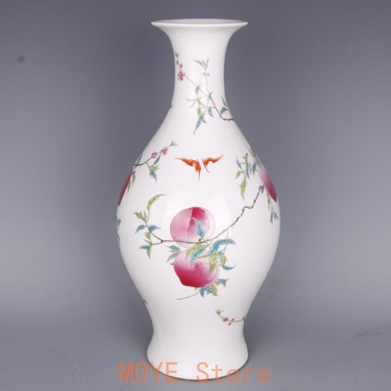 清雍正粉彩寿桃紋橄欖瓶 景徳鎮 陶磁器 装飾品 現代工芸品 美術品 置物 清雍正粉彩寿桃紋橄欖瓶 景徳鎮 陶磁器 装飾品 現代工芸