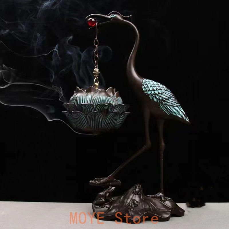 銅 細工 鶴蓮華薫製香炉 炉弔り 執務室 応接間 茶室 書斎薫香炉 工芸品