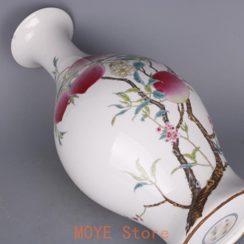 清雍正粉彩寿桃紋橄欖瓶 景徳鎮 陶磁器 装飾品 現代工芸品 美術品 置物