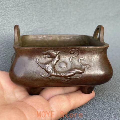 銅器 香炉 四大神獣香炉 両耳薫炉 香道具 茶道具 装飾品 工芸品 置物