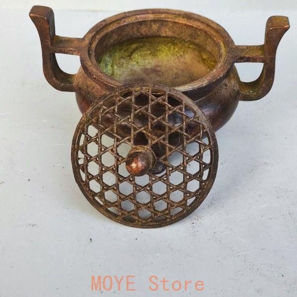 銅器 朝冠耳円口三足香炉 香薫炉 香道具 仏堂薫炉 装飾品 工芸品 置物