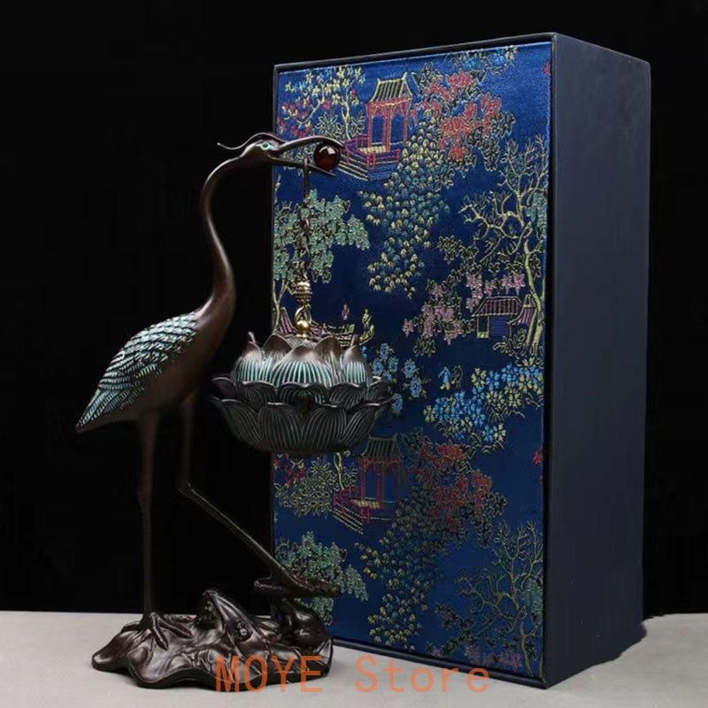 銅 細工 鶴蓮華薫製香炉 炉弔り 執務室 応接間 茶室 書斎薫香炉 工芸品