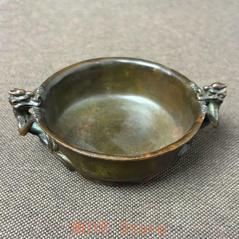 銅製 双龍耳灰皿 筆洗 書道具 文房具 工芸品 装飾品 銅製 チ竜耳筆洗 供盤 将軍碗 銅香炉 灰皿 文房具 装飾品 工芸品 置物