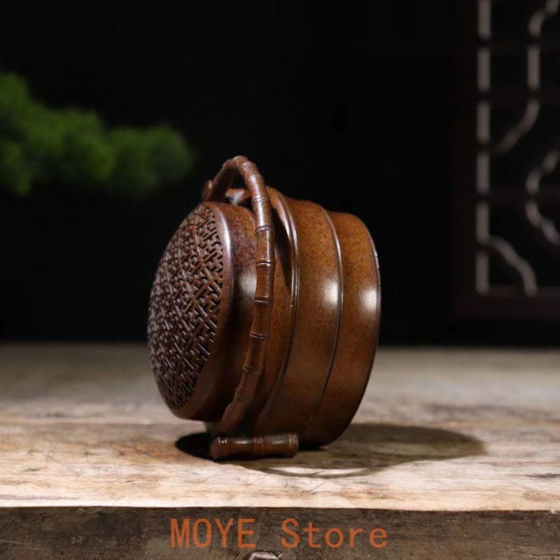 銅製 提梁暖手炉 竹節手提げ暖手炉 香炉 香道具 装飾品 工芸品 置物
