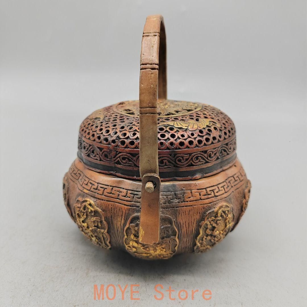 銅製 提梁暖手炉 八宝手炉 香炉 香道具 店舗 室内 装飾品 工芸品 置物