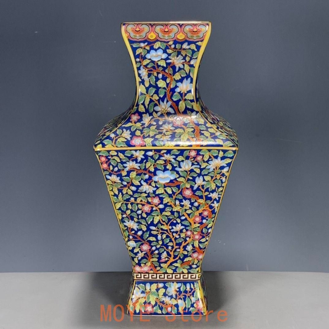 パステル琺瑯彩花鳥蒔絵四方尊瓶 景徳鎮 陶磁器 装飾品 現代工芸品