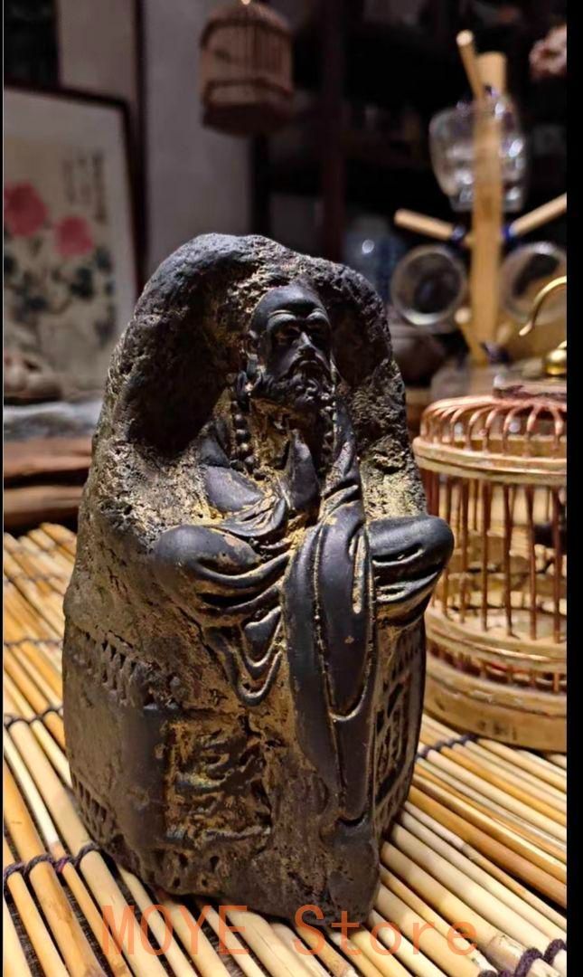 石像 石仏 達磨仏像 案頭 文房 置物 茶道茶台 香挿し 装飾品 工芸品