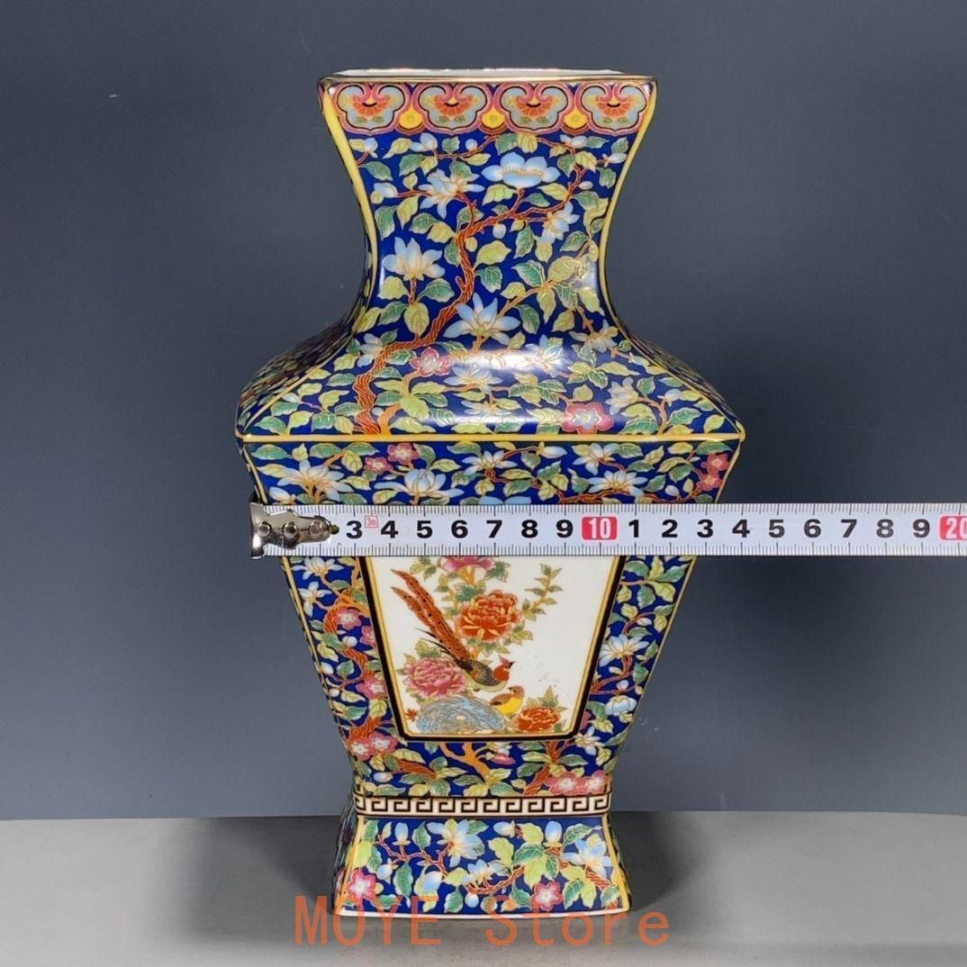 パステル琺瑯彩花鳥蒔絵四方尊瓶 景徳鎮 陶磁器 装飾品 現代工芸品