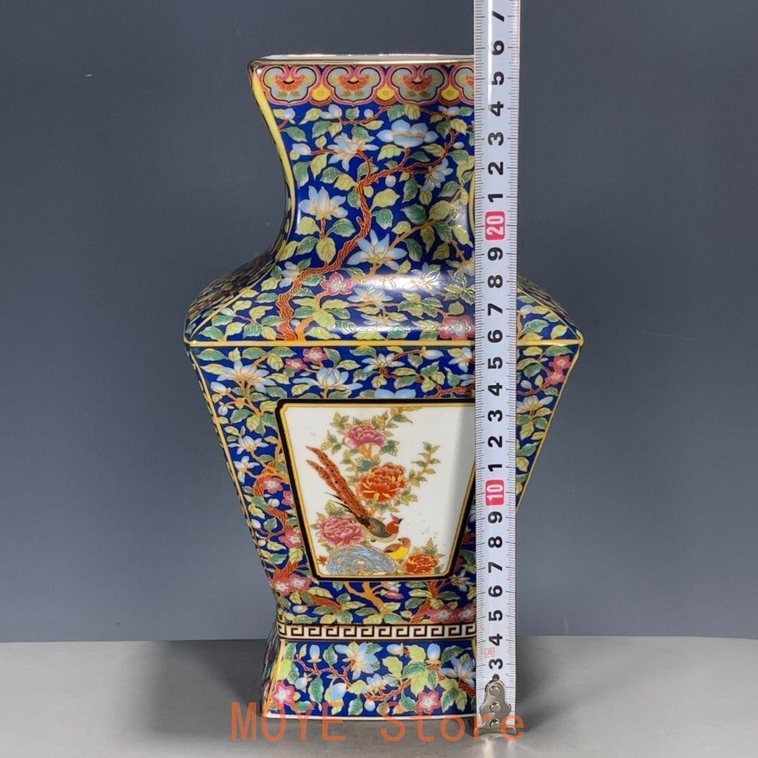 パステル琺瑯彩花鳥蒔絵四方尊瓶 景徳鎮 陶磁器 装飾品 現代工芸品