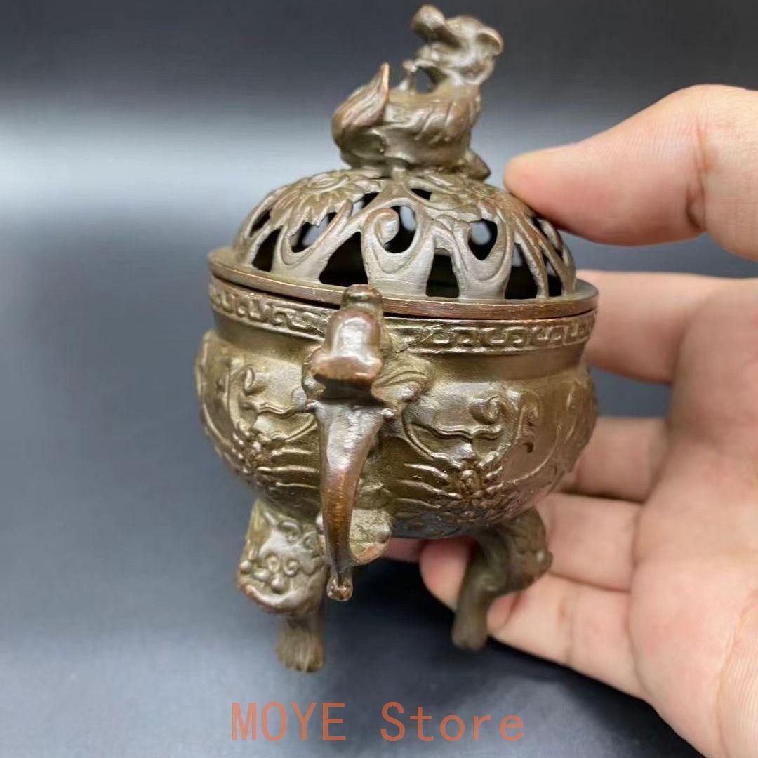 香炉 双耳三足鼎瑞獣獅子薫香炉 銅製品 工芸品 置物 - メルカリ